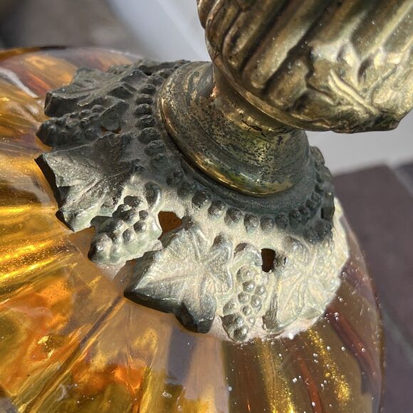 Vtg Mid Century Optical Amber Glass & Brass Hollywood Table lamp Big - Picture 13 of 16